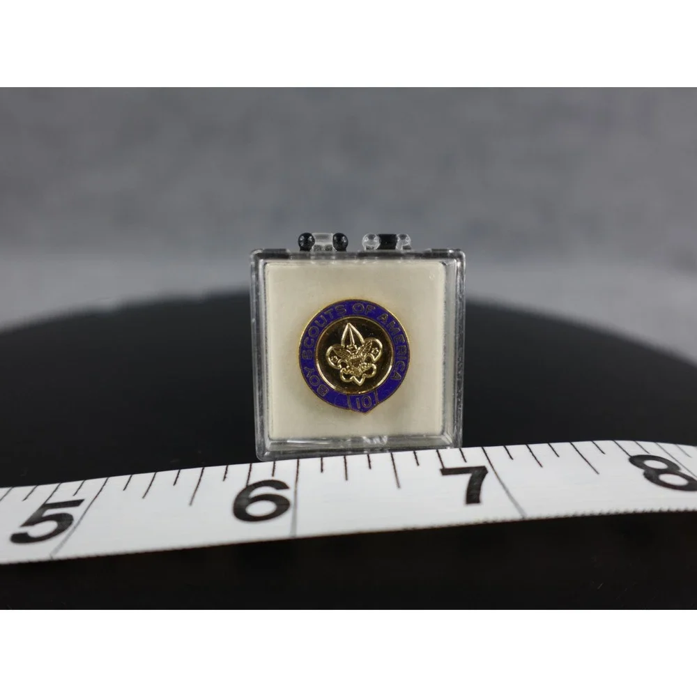 Boy Scouts of America Lapel Pin 10 Year Anniversary Emblem Gold Tone Blue Enamel